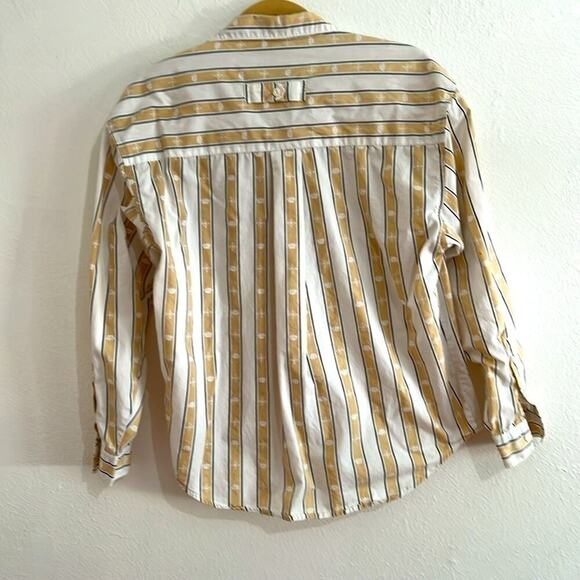 Dockers 100% Cotton Long Sleeve White Camel Navy Stripe Pattern Blouse Size M - Picture 4 of 5